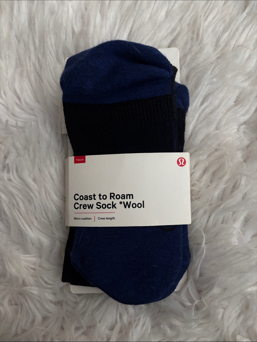 Lululemon Wool to Roam Crew Sock *Wool, Black/Larkspur, M/L